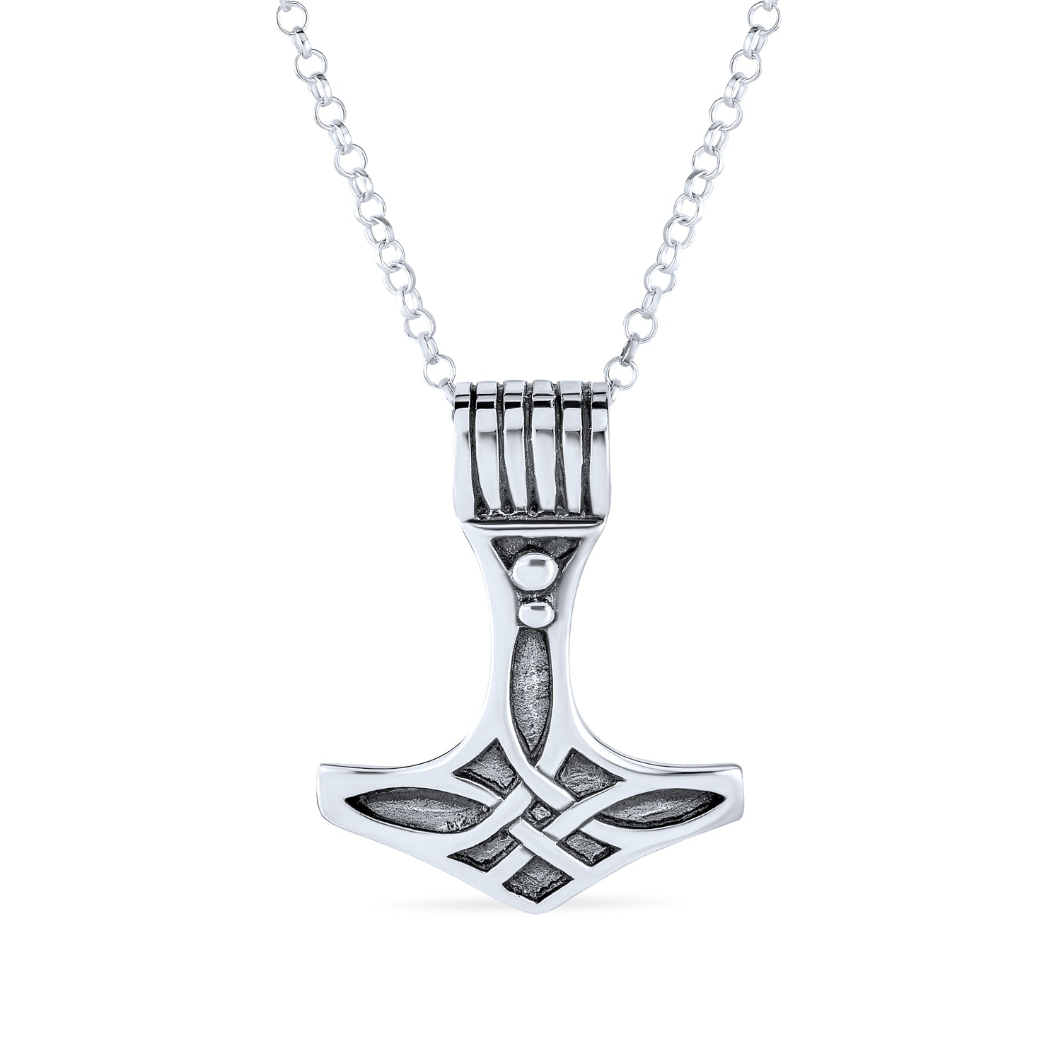 newthor-hammer-silver-necklace-celtic-knot_bb-cp1105-az_1 Celtic Symbol of Strength Norse Thors Hammer Pendant Necklace Oxidized .925 Sterling Silver - Image 1