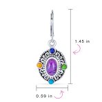 Western Multicolor Dangle Gemstone Earrings Purple Turquoise Sterling Silver - Image 4