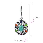 Native American Style Multi Color Stones Lapis Turquoise Coral Drop Earrings .925 Sterling Silver - Image 4