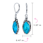 Boho Turquoise Marquise Leaf Feather Dangle Earrings - Image 4
