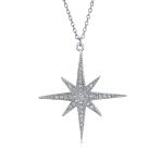Celestial Pave Cubic Zirconia CZ North Star Burst Pendant Necklace .925 Sterling Silver