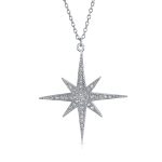 Celestial Pave Cubic Zirconia CZ North Star Burst Pendant Necklace .925 Sterling Silver