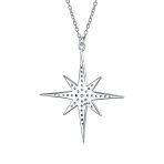 Celestial Pave Cubic Zirconia CZ North Star Burst Pendant Necklace .925 Sterling Silver - Image 2