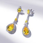 Art Deco Style Dangle Halo Blue Sapphire CZ Cubic Zirconia Teardrop Statement Chandelier Earrings - Image 19