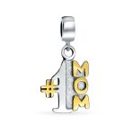 #1 Mom Dangle Charm Bead 14K Gold Plated Silver Bracelet