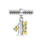 #1 Mom Dangle Charm Bead 14K Gold Plated Silver Bracelet - Image 2