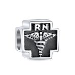 Set of 2 Nursing RN Caduceus Cross & Nurse Hat Charm Bead Sterling Silver - Image 2