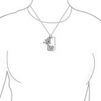 Skull Heart Crossbones Pirate CZ Dog Tag Pendant Necklace Silver Plated Brass - Image 2