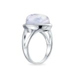 Oval Cabochon Moonstone Silver Ring with Split Shank Boho Statement Design - Image 5