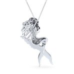 Nautical Sea Siren Mermaid Pendant Necklace in Oxidized Sterling Silver - Image 2