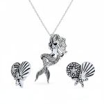 Mermaid Pendant Necklace & Sanddollar Starfish Seashell Stud Earrings Set