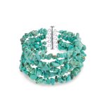 Statement Gemstone Blue Turquoise Multi Strand Bracelet with Silver Clasp