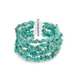 Statement Gemstone Blue Turquoise Multi Strand Bracelet with Silver Clasp