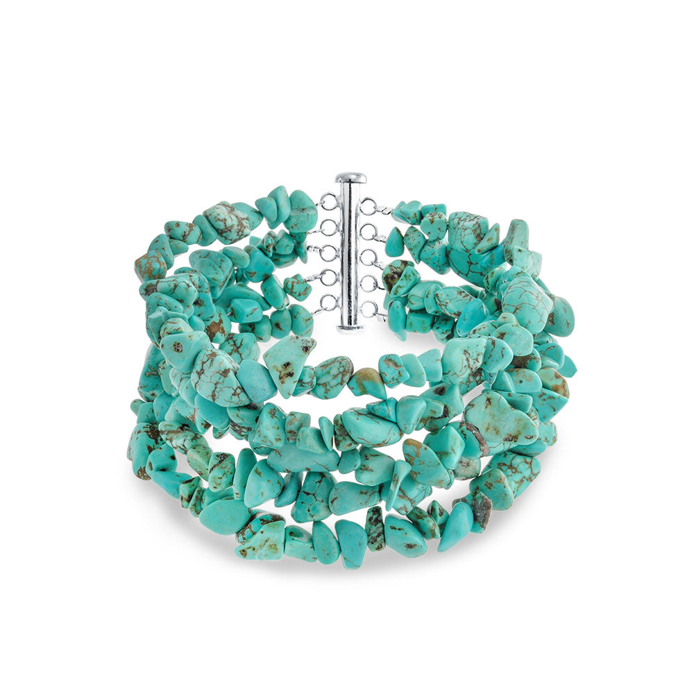 ocean-wave-bracelet-turquoise-five-sstr-brmulti_1 Statement Gemstone Blue Turquoise Multi Strand Bracelet with Silver Clasp - Image 1