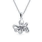 Octopus Pendant Necklace Nautical Sea Creature Squid Oxidized .925 Sterling Silver