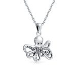Octopus Pendant Necklace Nautical Sea Creature Squid Oxidized .925 Sterling Silver