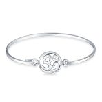 Sterling Silver Aum Om Charm Yoga Spiritual Bangle Bracelet for Harmony