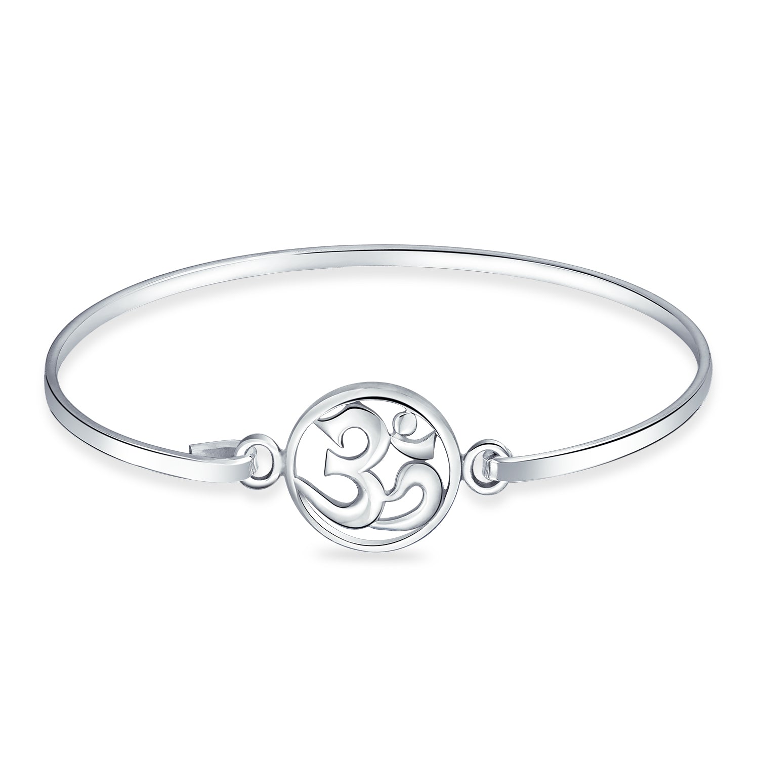ohm-yoga-symbol-silver-bangle-sstr-0601017 Sterling Silver Aum Om Charm Yoga Spiritual Bangle Bracelet for Harmony - Image 1