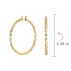 Rope Cable Wide Hoop Huggie Earrings 18K Gold Plated Brass 2.25 Inch Diameter - Image 4
