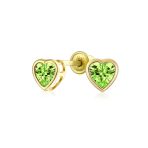Romantic Love Tiny Mini Cubic Zirconia Aqua Blue CZ Heart Stud Earrings 14K Yellow Gold - Image 6