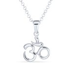 Yoga Aum Om Symbol Pendant Necklace in Sterling Silver 18 Inch Chain