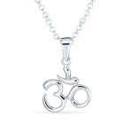 Yoga Aum Om Symbol Pendant Necklace in Sterling Silver 18 Inch Chain