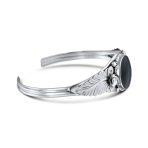 Nature Leaf Navajo Style Onyx Turquoise Wide Cuff Bracelet in Sterling Silver - Image 4