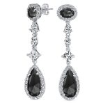 Art Deco Style Royal Green Cubic Zirconia Halo CZ Statement Teardrop Chandelier Earrings Silver Plated - Image 2