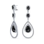 Cocktail Cubic Zirconia Double Halo Large Purple Amethyst Teardrop CZ Chandelier Earrings - Image 4
