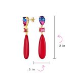 Linear Multi Color Chandelier Elongated Long Teardrop Dangling Earrings - Image 17