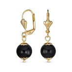 Round Purple Amethyst Drop Ball Earrings Leverback Gold 8MM - Image 2