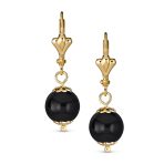 Round Purple Amethyst Drop Ball Earrings Leverback Gold 8MM - Image 6