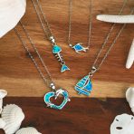Gemstone Blue Opal Starfish Heart Pendant Necklace in Sterling Silver - Image 5
