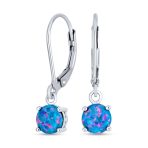 Round Solitaire Created Opal Lever back Drop Dangle Earrings Sterling Silver 8MM - Image 4