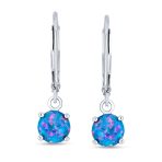 Round Solitaire Created Opal Lever back Drop Dangle Earrings Sterling Silver 8MM - Image 10