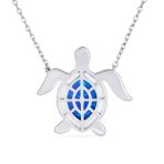 Sea Turtle Pendant Necklace Created Blue Opal Inlay Nautical .925 Sterling Silver - Image 2