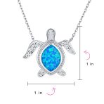 Sea Turtle Pendant Necklace Created Blue Opal Inlay Nautical .925 Sterling Silver - Image 4