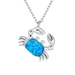 Tropical Nautical White Created Opal Sand Crab Pendant Necklace .925 Sterling Silver - Image 2