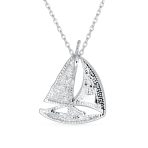 Nautical Created Blue Opal Sailboat Necklace Pendant .925 Sterling Silver - Image 2