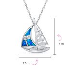 Nautical Created Blue Opal Sailboat Necklace Pendant .925 Sterling Silver - Image 3