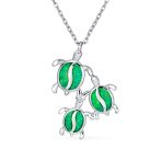 Nautical Opal Sea Turtle Family Pendant Necklace Silver October Birthstone