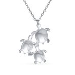 Nautical Opal Sea Turtle Family Pendant Necklace Silver October Birthstone - Image 2
