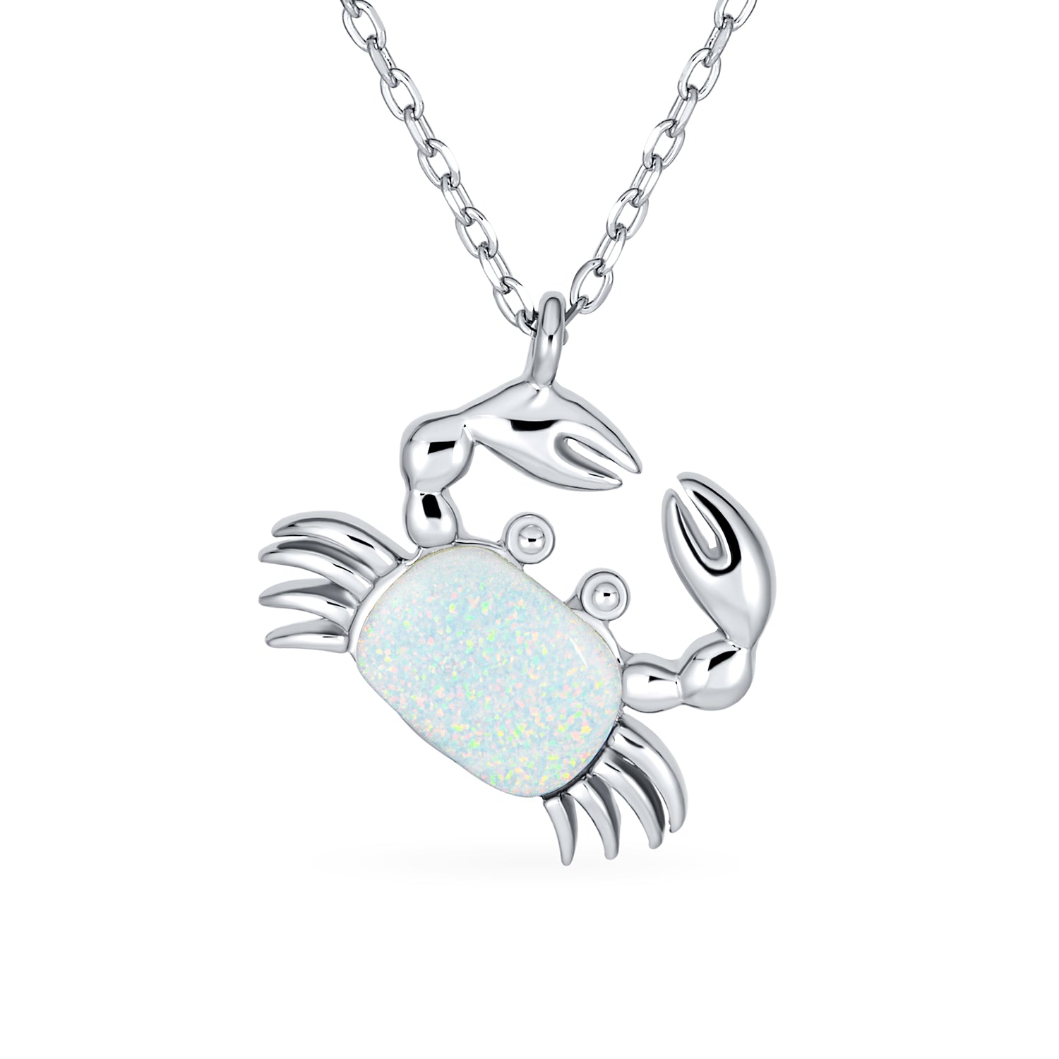 opal-blue-nautical-summer-beach-tropical-turtle-dolphin-necklace-pendant-xxny-ns0692a1 Tropical Nautical White Created Opal Sand Crab Pendant Necklace .925 Sterling Silver - Image 1