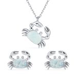 Tropical Nautical White Created Opal Sand Crab Pendant Necklace .925 Sterling Silver - Image 3