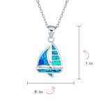 Nautical Created Blue Opal Sailboat Necklace Pendant .925 Sterling Silver - Image 4