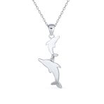 Family Nautical Dolphins Pendant Necklace Created Blue Opal .925 Sterling Silver - Image 2