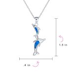 Family Nautical Dolphins Pendant Necklace Created Blue Opal .925 Sterling Silver - Image 3