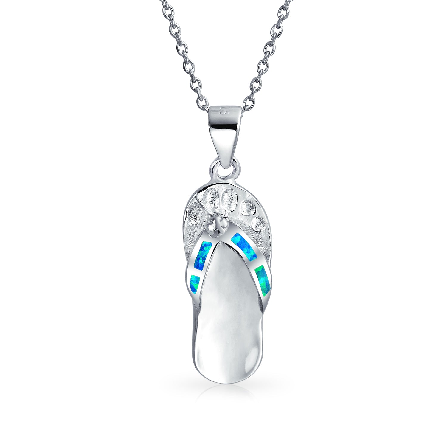 opal-blue-necklace-flip-flop_xny-ps0038a1-az_1 Nautical Created Blue Opal Flip Flop Sandal Pendant Necklace .925 Sterling Silver - Image 1