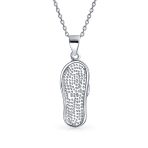Nautical Created Blue Opal Flip Flop Sandal Pendant Necklace .925 Sterling Silver - Image 3