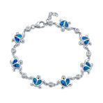 Nautical Chain Link Bracelet with Opal Sea Tortoise & CZ Heart Charms in Silver